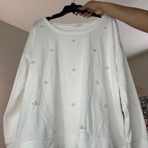 Westport White Pearl-Embellished Women's Sweater